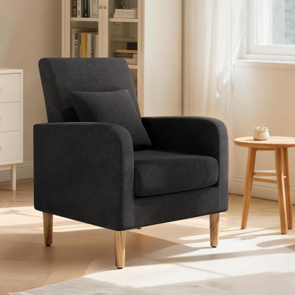 Magshion Accent Chair for Living Room, Comfy Mid-Century Reading Chair for Bedroom, Upholstered Linen Fabric Armchair Single Sofa with Back Pillow & Wood Legs, 300 lbs Capacity, Yellow — Black
