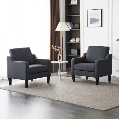 VINGLI Accent Chair for Living Room Chairs Light Brown Reading Chair for Bedroom Scooped Arm Chair Mid Century Modern Accent Chairs Upholstered Comfy Chair for Apartment, Waiting Room — 2 / Dark Grey Linen