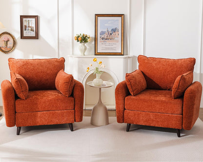 Rexulqo Oversized Accent Chair with All Seats Storage,Comfy Living Room Chairs with 2 Throw Pillow,Upholstered Mid-Century Armchair,24.5'' Deep Seat,Reading Chair for Bedroom,Office,Chenille,Orange — 2*Chair / Orange-red