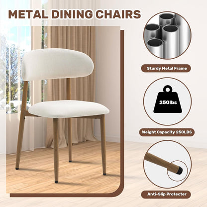UVV Dining Chairs Set of 4, Metal Kitchen Chairs with Modern Fabric Upholstered for Dining Room, Beige — Beige Seat /Wood-grain Metal Legs / 4 (6)