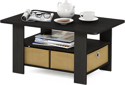Furinno Coffee Table with Bins, Espresso/Brown — Espresso/Brown / 2 Bin