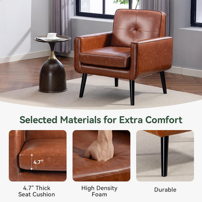 Vogue Furniture Direct Mid Century Accent Chair, PU Leather Modern Chair with Wooden Frame, Cozy Armchair Reading Chair with Comfy Back for Apartment, Living Room, Bedroom, Small Space, Corner, Brown — Brown / 1 (9)