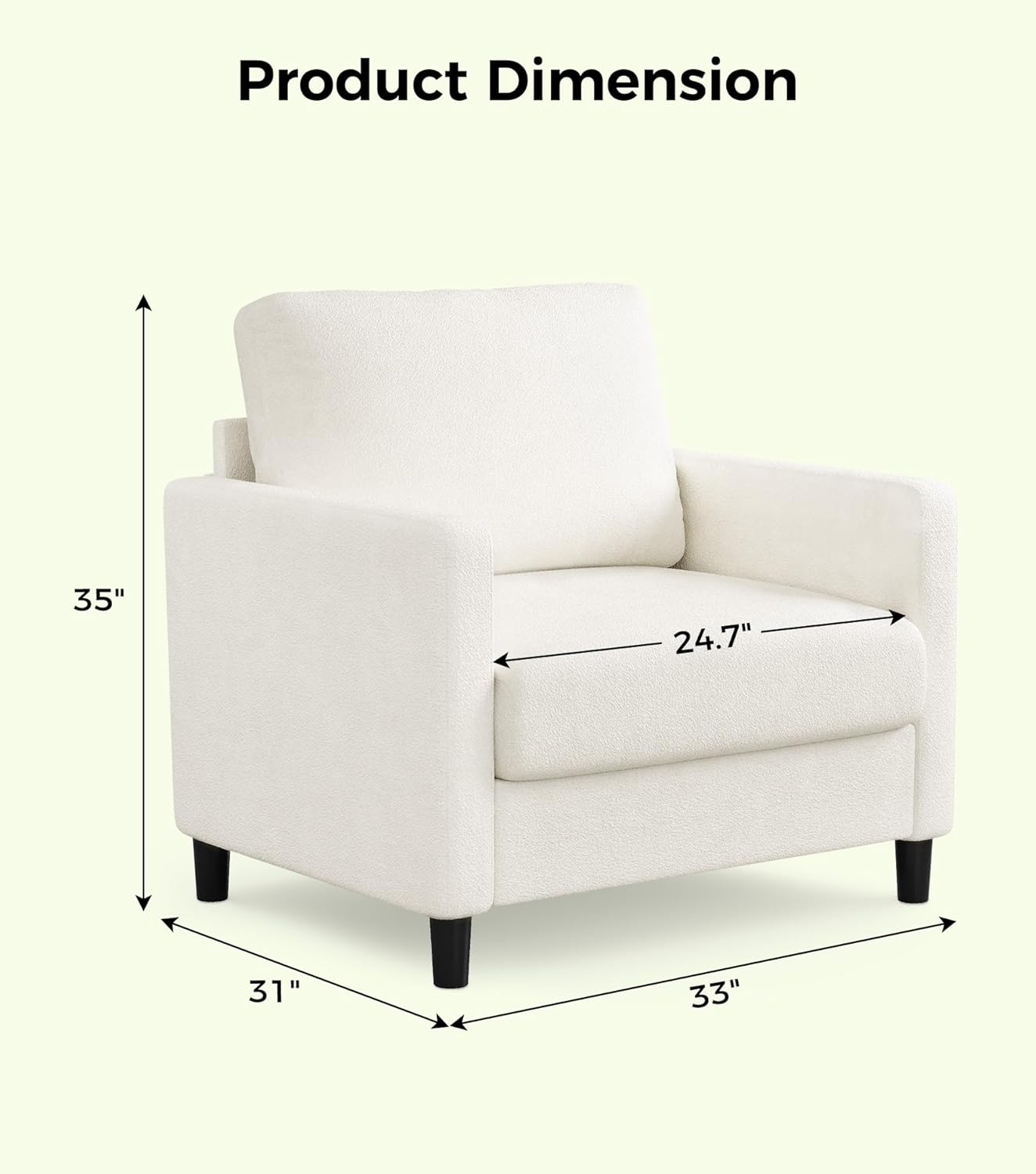 Welzona Sofa Accent Chair, 33" Reading Chair for Bedroom, Tool-Free Setup Living Room Accent Chairs, Comfy Arm Chairs Living Room, All-Wood Reading Nook, Beige — Beige / Standard (2)