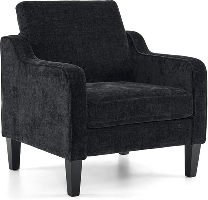 VINGLI Accent Chair for Living Room Chairs Light Brown Reading Chair for Bedroom Scooped Arm Chair Mid Century Modern Accent Chairs Upholstered Comfy Chair for Apartment, Waiting Room — 1 / Black Chenille