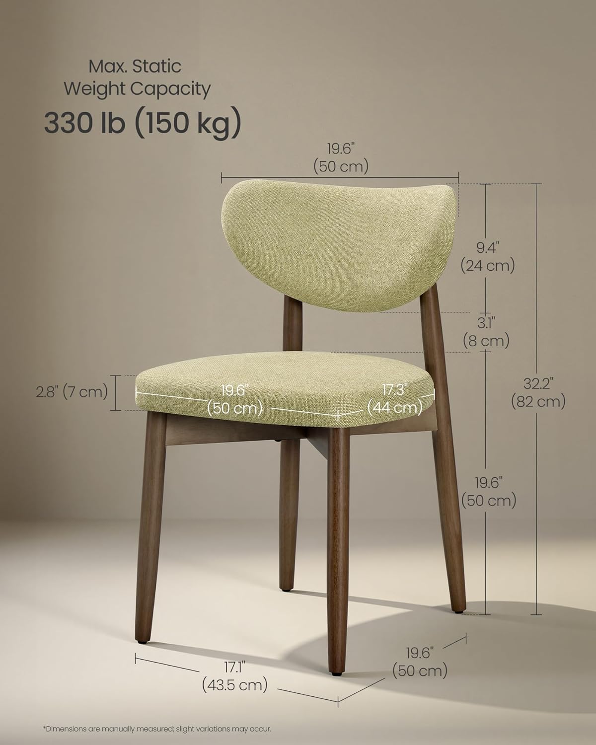 VASAGLE Wooden Dining Chairs Set of 2, Upholstered Kitchen Chairs with Solid Wood Legs, Ergonomic Curved Backrest, Built-in Handle, Mid Century Modern, for Kitchen Dining Vanity, Sage Green — Sage Green / Set of 2 (2)