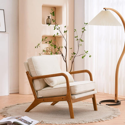 Karl home Mid-Century Accent Reading Chairs Set of 2, Beige | Linen Upholstered, Solid Wood Frame, Soft Cushion, Lumbar Pillow, Lounge Armchair for Living Room, Bedroom, Balcony, Study — Beige (4)