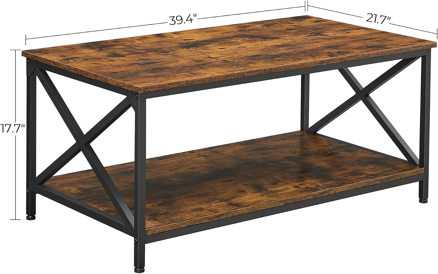 VASAGLE Coffee Table, Cocktail Table with Storage Shelf and X-Shape Steel Frame, Industrial Farmhouse Style, 39.4 x 21.7 x 17.7 Inches, Rustic Brown and Black ULCT200B01V1 — Rustic Brown + Black (3)