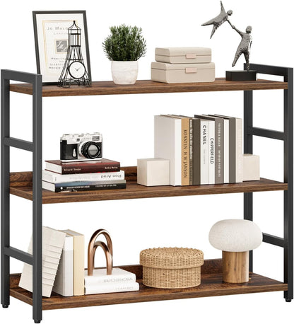 NUMENN Bookshelf, 5 Tier Bookshelves, Home Office Bookcase Shelf Storage Organizer, Free Standing Storage Shelving Unit for Bedroom, Living Room and Home Office, Vintage — 3 Tier(Extra Wide) / Vintage