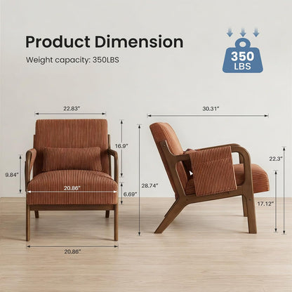 DUMOS Mid Century Modern Accent Chair, Upholstered Armchair with Lumbar Pillow and Solid Wood Frame, Comfy Reading Chair for Small Living Room, Bedroom, Guest Room, Navy Blue — Orange / 1 PC (2)