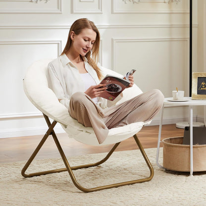 DUMOS Comfy Saucer Chair, Faux Fur Lounge Seasting XL Circle Chair for Bedroom, Dorm & Gaming, Foldable Fashion Accent Seat for Small Spaces, Folding Moon/Mushroom/Round Oversized Style,White — White-faux Fur / Round-36 Inches (2)