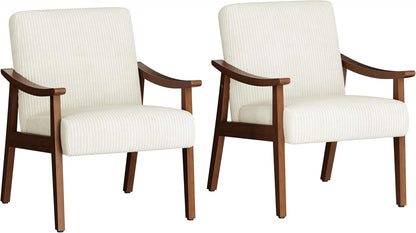 Yaheetech Faux Leather Accent Chair, Mid-Century Modern Armchair with Solid Wood Legs, Reading Leisure Chair with High Back for Living Room Bedroom Waiting Room, Set of 2, Brown — Beige / Corduroy Fabric