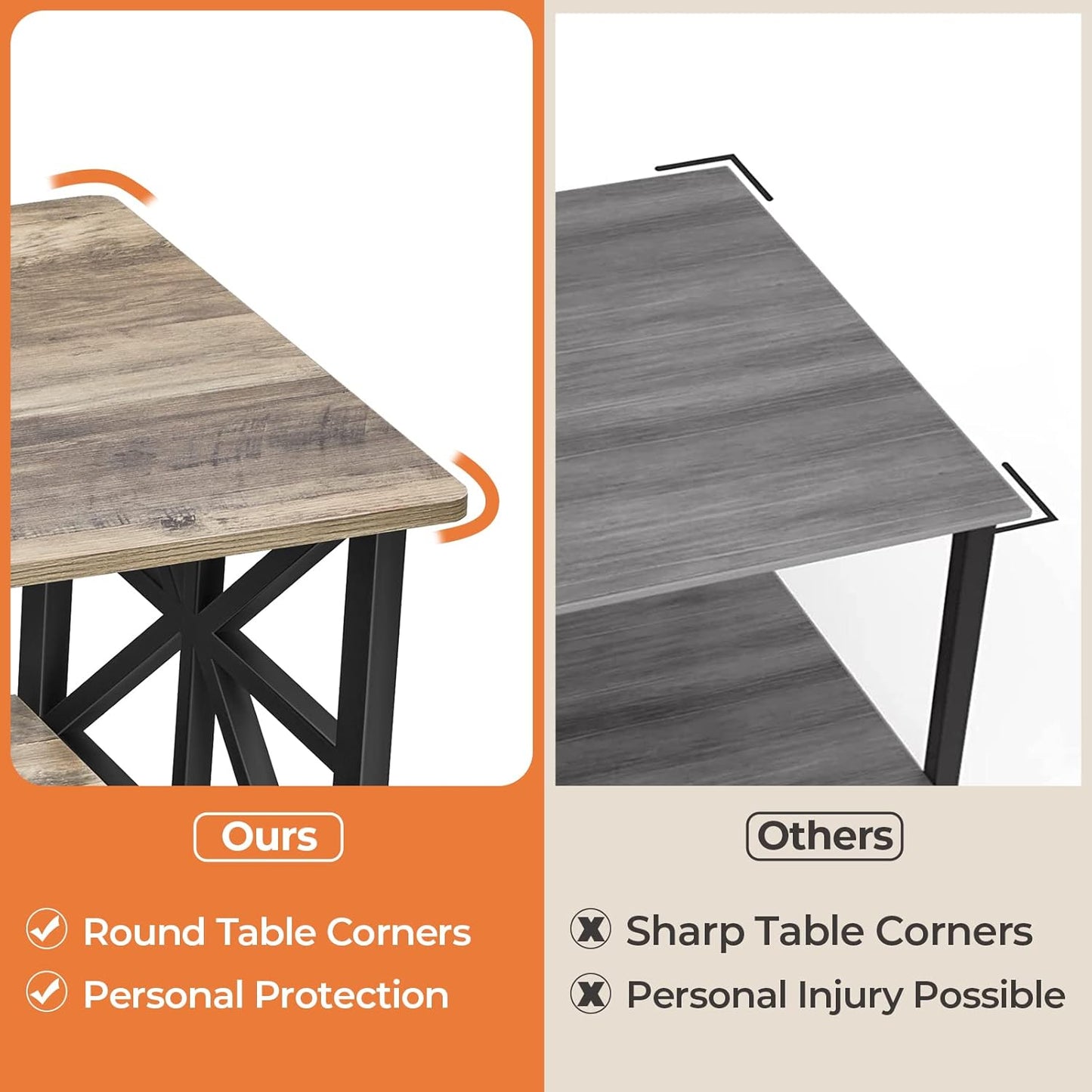 GreenForest Round Corners Coffee Table for Living Room | Rustic Style Center Table with Storage Shelf,39 Inch Space Saving Sofa Table,Easy Assembly,Gray Wash — Grey Wash / Rectangle (4)