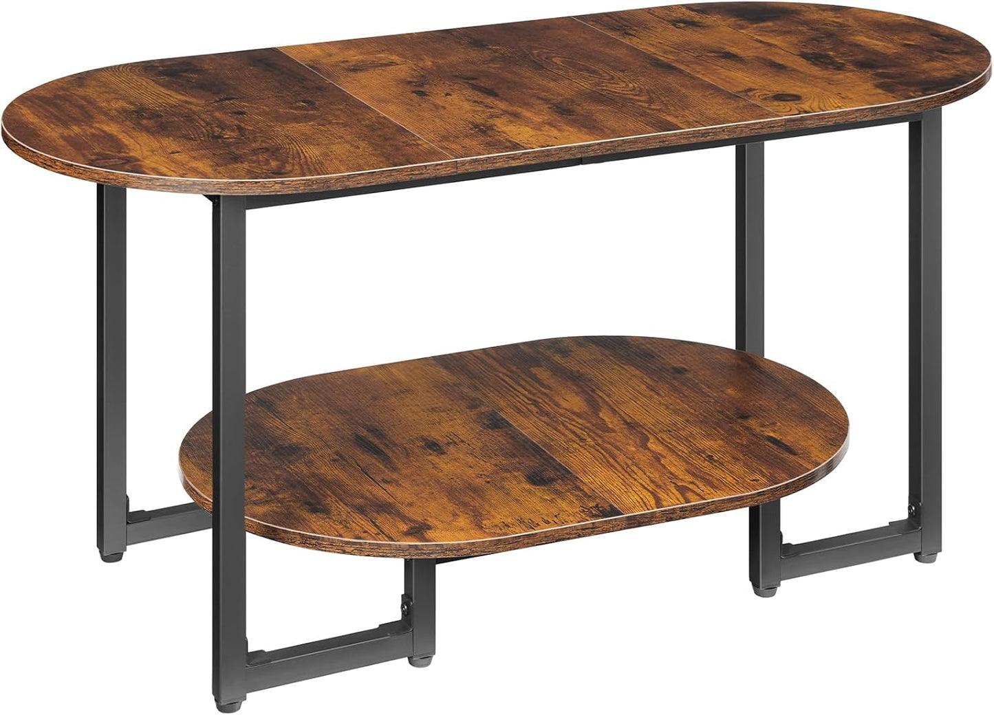 HOOBRO Coffee Table for Living Room, Oval Small Coffee Table with 2-Tier Open Storage Shelf, Industrial Cocktail Tea Table, Wooden Desktop Center Table, Farmhouse, Home Office, Rustic Brown BF09KF01 — Rustic Brown (9)
