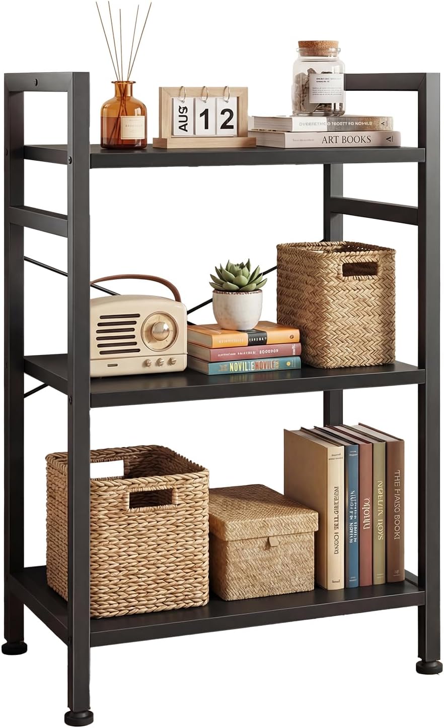 DUMOS 5-Tier Bookshelf, Modern Tall Bookcase Book Shelf | Open Storage Display Shelf for Living Room, Bedroom, Home Office, Narrow Standing Shelving Unit for Books, CDs, Décor Black — Black / 3 Shelf