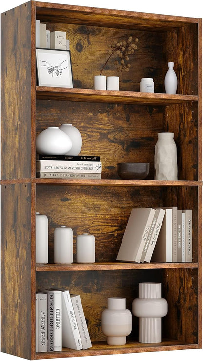 Sweetcrispy 5 Shelf Bookcase Open Display Bookshelf Storage Organizer | 53 Inches Tall Book Shelf Floor Standing Corner Unit, Living Room, Home Office, Kitchen, Bedroom, Rustic Brown Wood — Brown / 4 Shelf