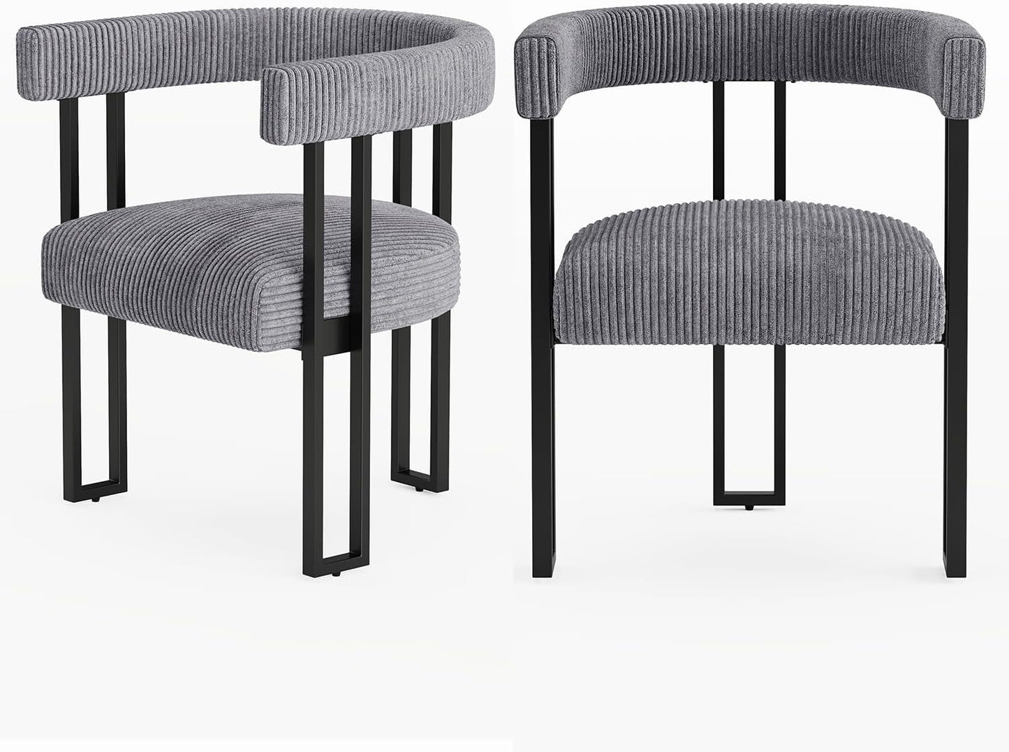 VIRRMO Boucle Dining Chair Set of 4 Corduroy Upholstered Dining Room Chairs Kitchen Chairs with Metal Legs Mid Century Modern Chair for Dining Room, Kitchen (Cream, 4) — Grey / 2