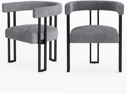 VIRRMO Boucle Dining Chair Set of 4 Corduroy Upholstered Dining Room Chairs Kitchen Chairs with Metal Legs Mid Century Modern Chair for Dining Room, Kitchen (Cream, 4) — Grey / 2