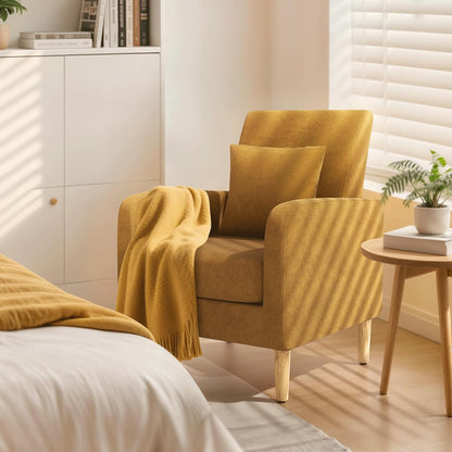 Magshion Accent Chair for Living Room, Comfy Mid-Century Reading Chair for Bedroom, Upholstered Linen Fabric Armchair Single Sofa with Back Pillow & Wood Legs, 300 lbs Capacity, Yellow — Yellow (3)