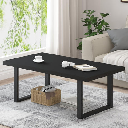 IBF Rustic Coffee Table, Industrial Simple Wooden Living Room Table, Modern Minimalist Farmhouse Rectangle Center Table, Wood and Metal Vintage Tea Coffee Table for Home Bedroom, Rustic Brown, 39 Inch — Black Oak / 47 inch