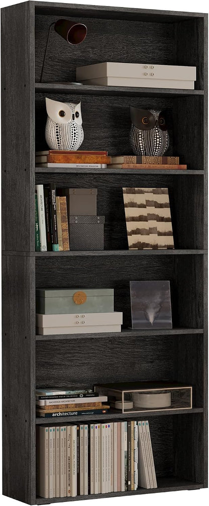 IRONCK Bookshelves and Bookcases Floor Standing 6 Tiers Display Storage Shelves 70 in Tall Bookcase Home Decor Furniture for Home Office, Living Room, Bed Room — Charcoal Grey