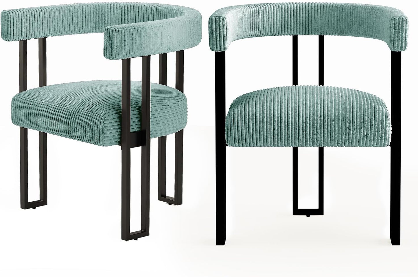 VIRRMO Boucle Dining Chair Set of 4 Corduroy Upholstered Dining Room Chairs Kitchen Chairs with Metal Legs Mid Century Modern Chair for Dining Room, Kitchen (Cream, 4) — Mint / 2