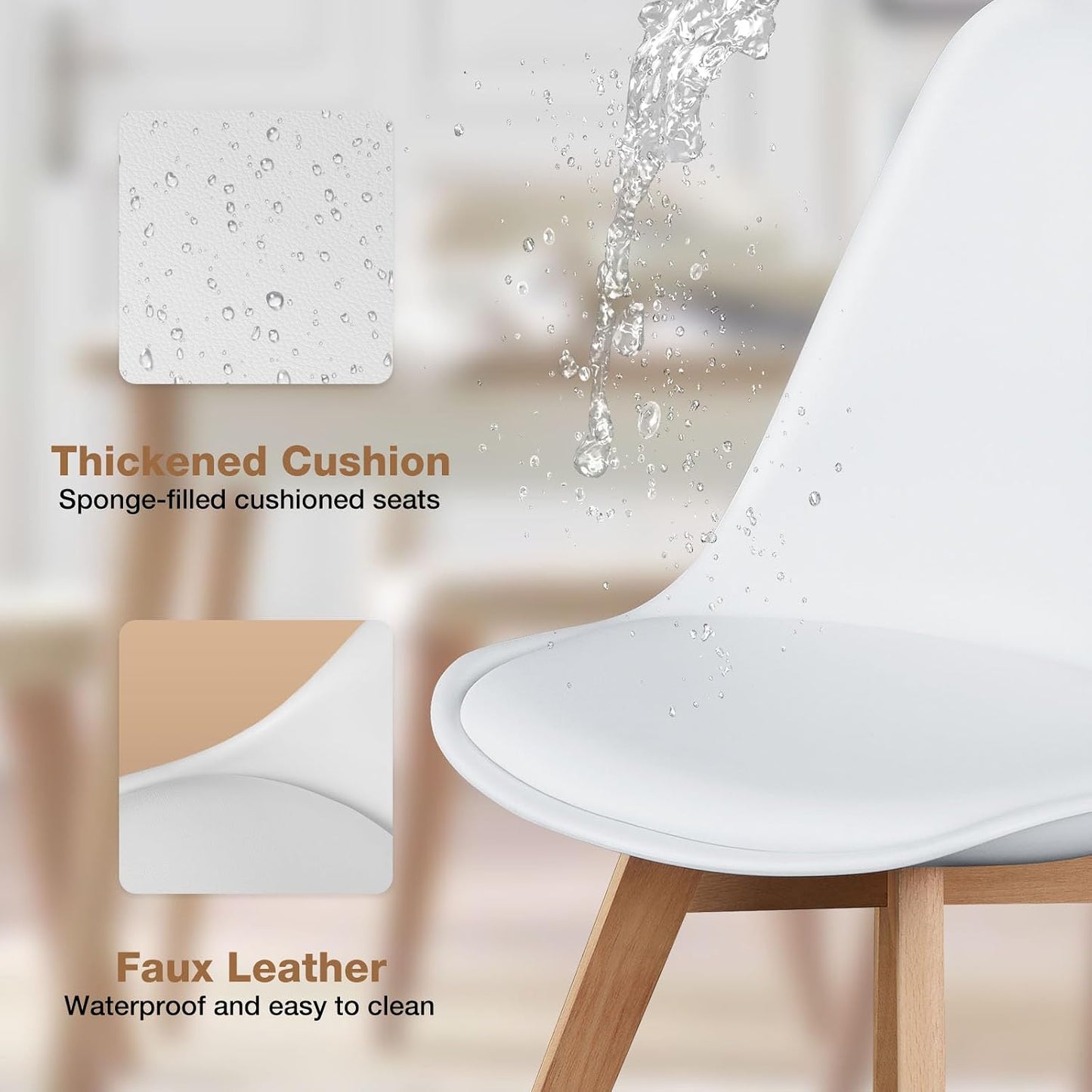 OLIXIS Dining Chairs Set of 4, Mid Century Modern Accent Chairs with Curved Backrest and Wood Legs, PU Leather Upholstered Kitchen Side Chair for Living Room, Bedroom, Outdoor Patio, White — White / 4 PC (4)