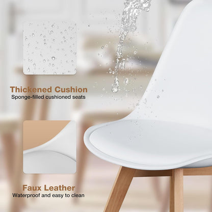 OLIXIS Dining Chairs Set of 4, Mid Century Modern Accent Chairs with Curved Backrest and Wood Legs, PU Leather Upholstered Kitchen Side Chair for Living Room, Bedroom, Outdoor Patio, White — White / 4 PC (4)