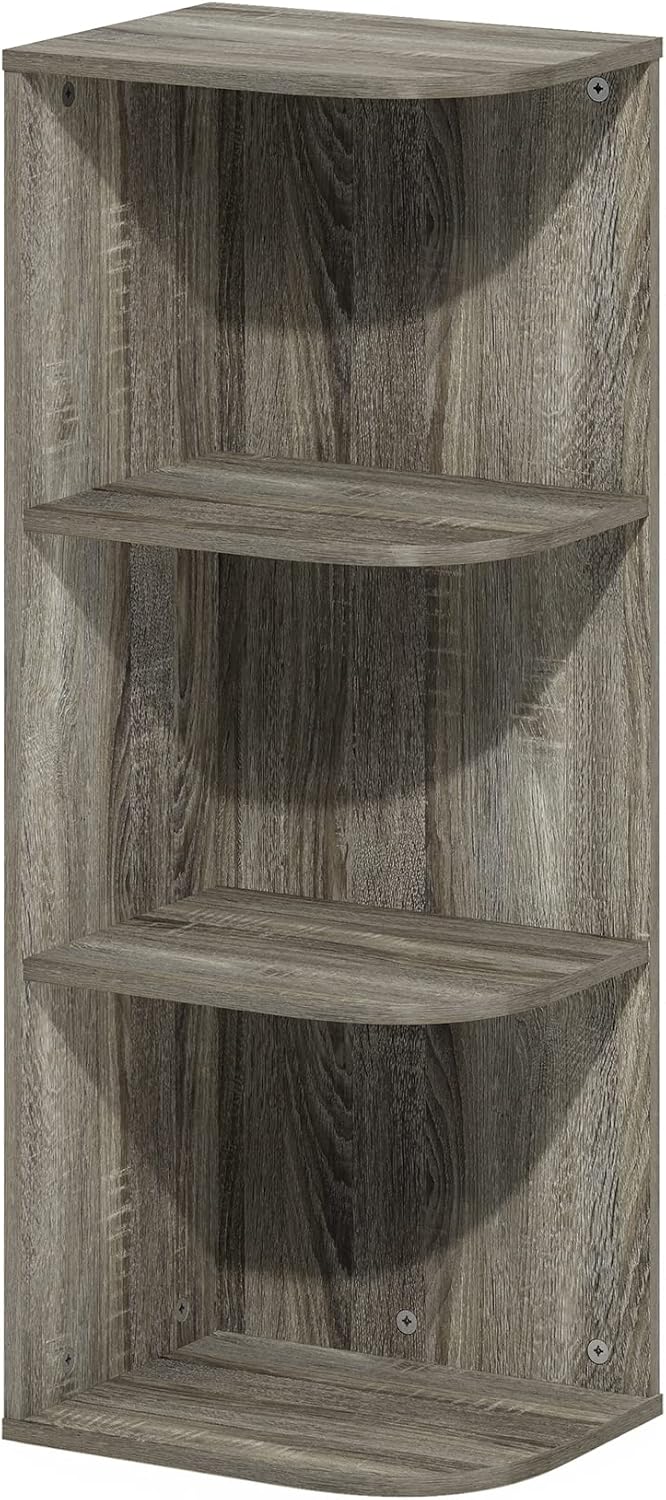 Furinno LUDER Book Shelf, 5-Cube Bookshelf, Reversible Bookcase, 9.4 x 19.5 x 31.5, Easy Assembly, for Living Room, Bedroom, Home Office, White — French Oak / 3-Tier Corner