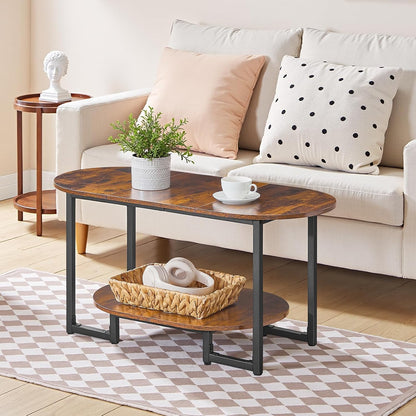 HOOBRO Coffee Table for Living Room, Oval Small Coffee Table with 2-Tier Open Storage Shelf, Industrial Cocktail Tea Table, Wooden Desktop Center Table, Farmhouse, Home Office, Rustic Brown BF09KF01 — Rustic Brown (3)