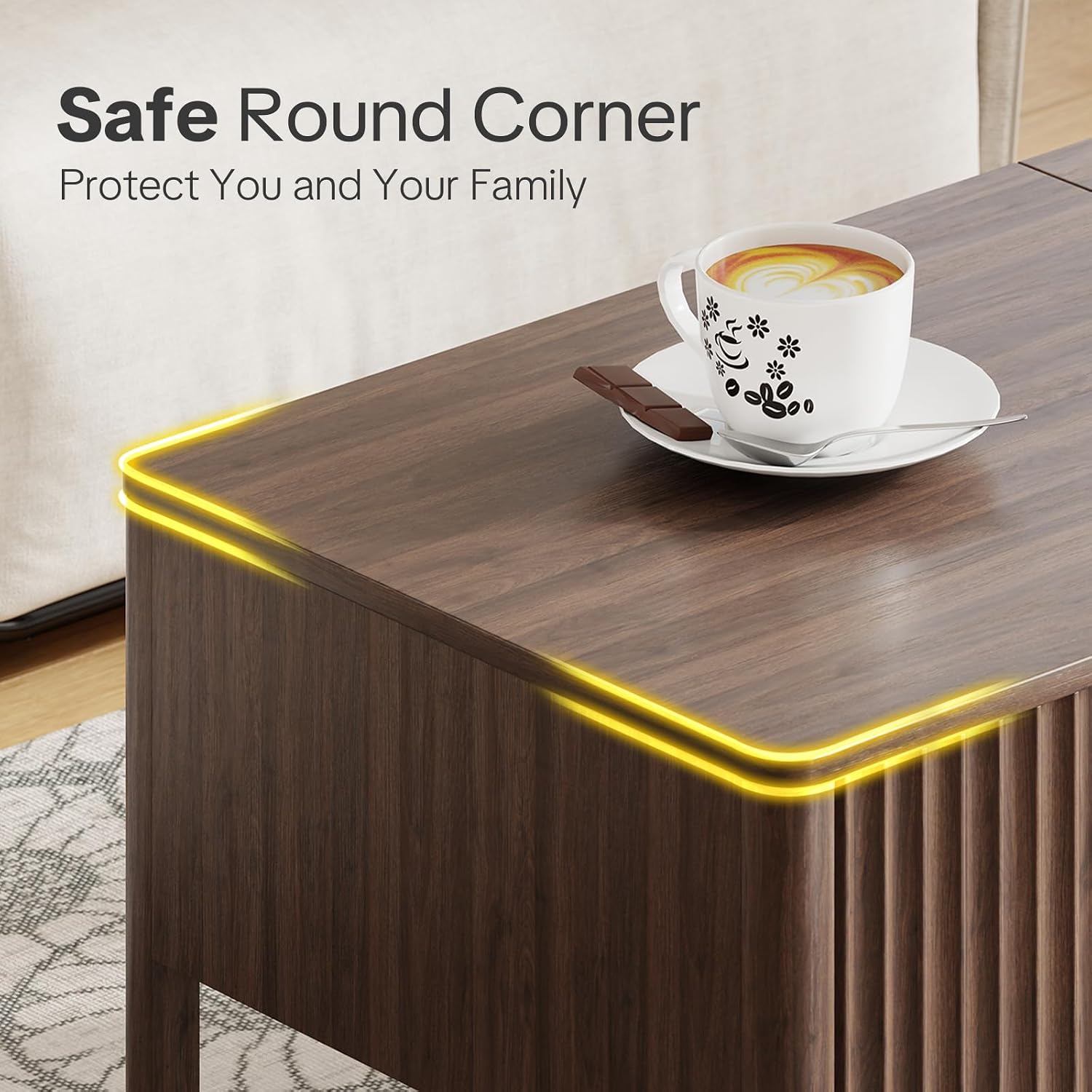 Fluted Lift Top Coffee Table with Hidden & Open Storage, Rectangle Modern Coffee Table for Living Room, Smooth Hydraulic Lift, Large Capacity, Safe Round Corners, Easy to Clean, Vertical Grain-Brown — Vertical Grain-brown (7)
