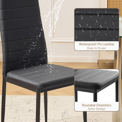 Karl home Dining Chairs Set of 4, PU Leather & High Back, Black | Black kitchen chairs with padded seats & foot cap protection for dining kitchen living room,300lbs capacity,space-saving — Black / Set of 4 (4)