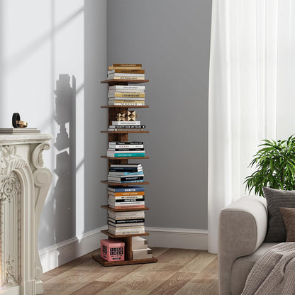 TUTOTAK Book Shelf, Narrow Spine Bookshelf, 8-Tier Bookcase for Small Space | 10.4 x 13.4 x 47.5 Inches Vertical Freestanding Corner Shelf for Living Room, Office, Study, Entryway, Brown BS06BB008 — 8 Tier / Rustic Brown