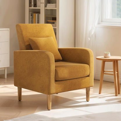 Magshion Accent Chair for Living Room, Comfy Mid-Century Reading Chair for Bedroom, Upholstered Linen Fabric Armchair Single Sofa with Back Pillow & Wood Legs, 300 lbs Capacity, Yellow — Yellow
