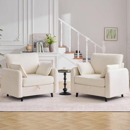 41" Oversized Accent Chair with Storage, Single Sofa for Living Room Beige | Modern Accent Chairs with Storage, Deep Seat Armchair Upholstered Comfy Reading Chair for Living Room, Bedroom, Chenille — Beige / 2PC Chair