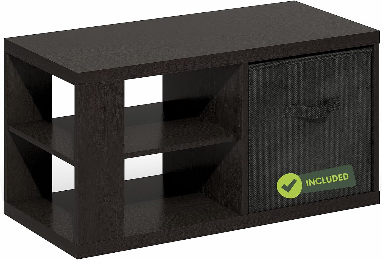 Furinno CLASSIC Coffee Table, Modern Rectangle Printer Stand, Black | 1.8" Triple Thick Tabletop, Toolless Assembly, Side Table, for Living Room, Home Office — Dark Oak / with Storage Bin