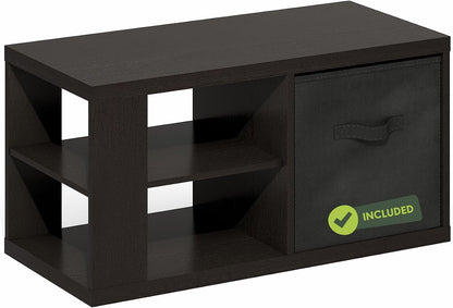 Furinno CLASSIC Coffee Table, Modern Rectangle Printer Stand, Black | 1.8" Triple Thick Tabletop, Toolless Assembly, Side Table, for Living Room, Home Office — Dark Oak / with Storage Bin