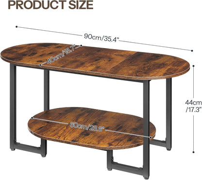HOOBRO Coffee Table for Living Room, Oval Small Coffee Table with 2-Tier Open Storage Shelf, Industrial Cocktail Tea Table, Wooden Desktop Center Table, Farmhouse, Home Office, Rustic Brown BF09KF01 — Rustic Brown (2)