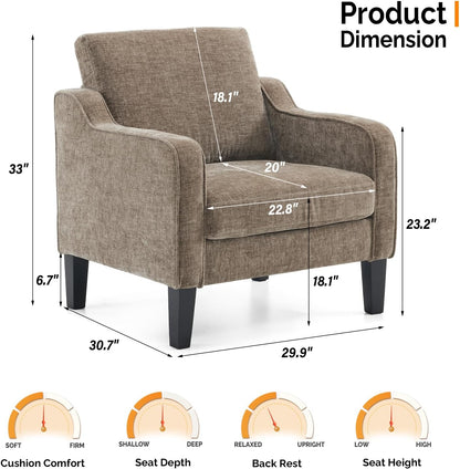 VINGLI Accent Chair for Living Room Chairs Light Brown Reading Chair for Bedroom Scooped Arm Chair Mid Century Modern Accent Chairs Upholstered Comfy Chair for Apartment, Waiting Room — 1 / Light Brown Chenille (3)
