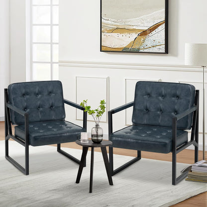 COLAMY Mid Century Modern Accent Chair Set of 2, Comfy Living Room Chair, Black Leather Accent Chair, Faux Leather Reception Armchair with Metal Legs for Living Room Bedroom Reception Office, Black