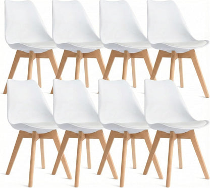 Dining Chairs Set of 4, Modern Upholstered Dining Room Chairs with PU Leather Padded Seat, Armless Kitchen Chairs with Curved Backrest and Solid Wood Legs for Dining Room, Kitchen, Apartment, Black — White / Pack of 8