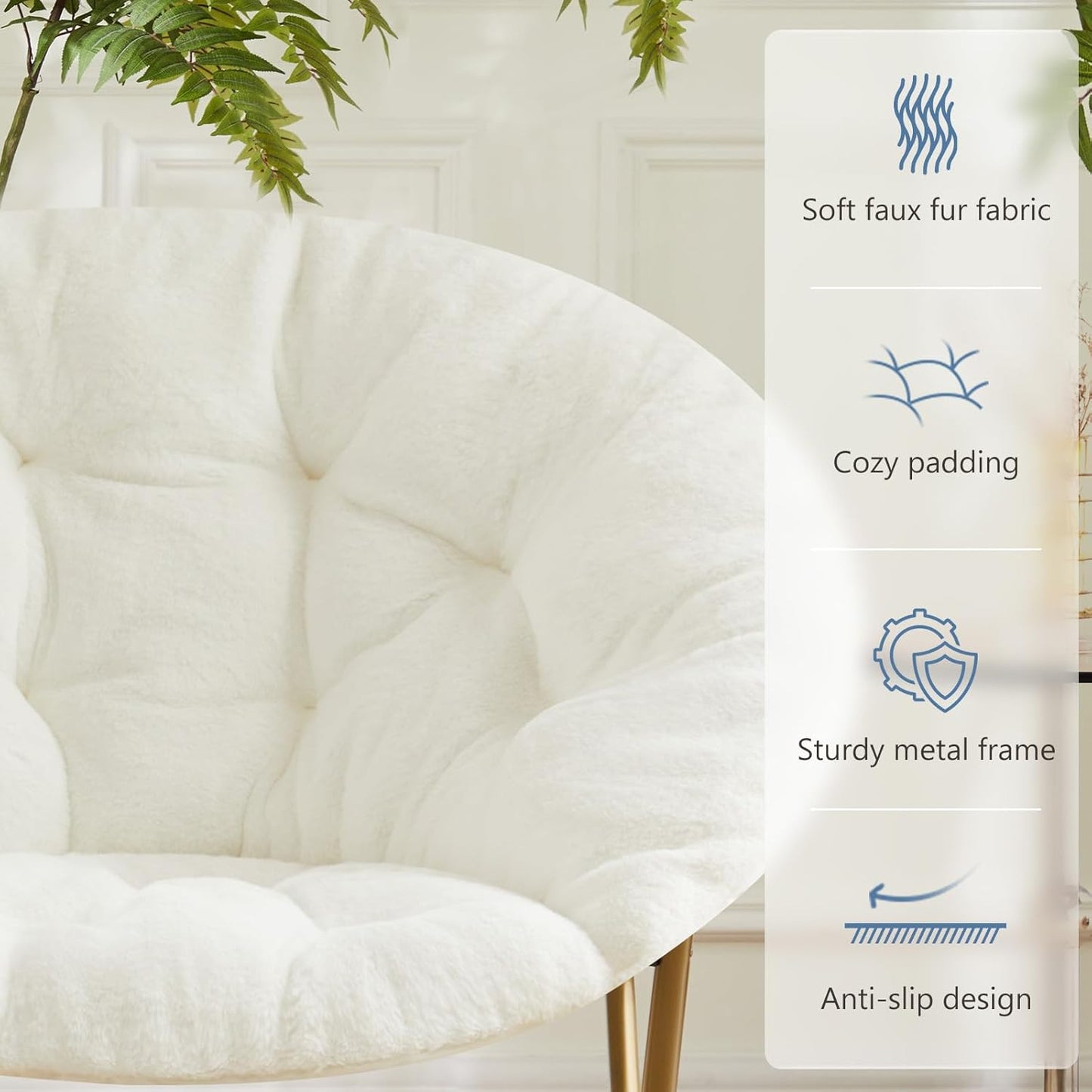DUMOS Comfy Saucer Chair, Faux Fur Lounge Seasting XL Circle Chair for Bedroom, Dorm & Gaming, Foldable Fashion Accent Seat for Small Spaces, Folding Moon/Mushroom/Round Oversized Style,White — White-faux Fur / Round-36 Inches (7)