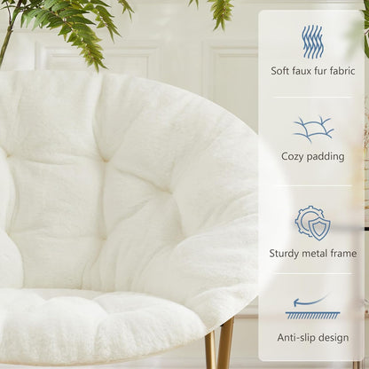 DUMOS Comfy Saucer Chair, Faux Fur Lounge Seasting XL Circle Chair for Bedroom, Dorm & Gaming, Foldable Fashion Accent Seat for Small Spaces, Folding Moon/Mushroom/Round Oversized Style,White — White-faux Fur / Round-36 Inches (7)