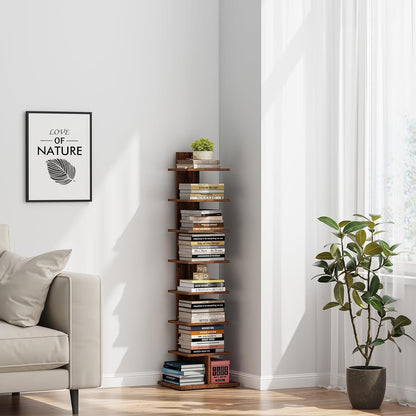 TUTOTAK Book Shelf, Narrow Spine Bookshelf, 8-Tier Bookcase for Small Space | 10.4 x 13.4 x 47.5 Inches Vertical Freestanding Corner Shelf for Living Room, Office, Study, Entryway, Brown BS06BB008 — 8 Tier / Rustic Brown (6)