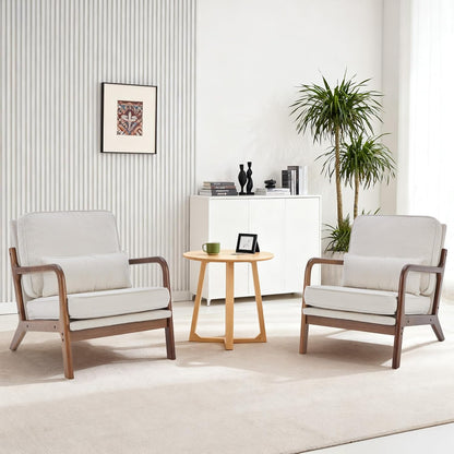DUMOS Mid Century Modern Accent Chair, Armchair with Lumbar Pillow and Waist Cushion, Solid Wood Frame Lounge Chair for Living Room, Bedroom, Reading Nook, Small Apartment Corner, Ivory White