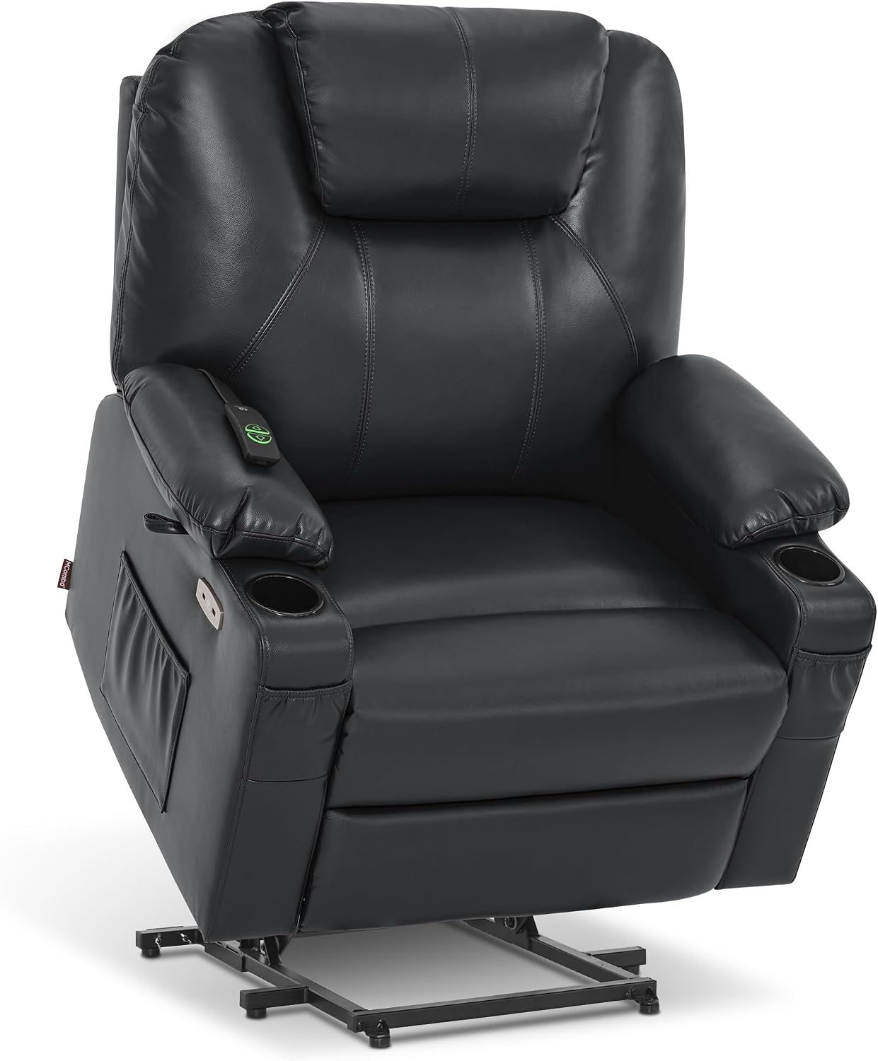 MCombo Electric Power Lift Recliner Chair Sofa with Massage and Heat for Elderly, 3 Positions, 2 Side Pockets, and Cup Holders, USB Ports, Faux Leather 7040 (Grey, Medium) — Medium-Wide / Black
