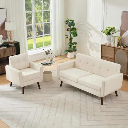 Tbfit Linen Fabric Single Sofa, Accent Chair, Mid Century Modern Armchair for Living Room, Bedroom Button Tufted Upholstered Comfy Reading Sofas, Beige