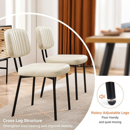 Sweetcrispy Dining Chairs Set of 2, Upholstered Mid Century Modern Kitchen Accent Chairs with Faux Leather Cushion Seat & Metal Legs for Home Office, Living Room-Beige White — Beige White / Set of 2 (5)