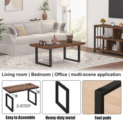 IBF Rustic Coffee Table, Industrial Simple Wooden Living Room Table, Modern Minimalist Farmhouse Rectangle Center Table, Wood and Metal Vintage Tea Coffee Table for Home Bedroom, Rustic Brown, 39 Inch — Rustic Brown / 39 inch (7)