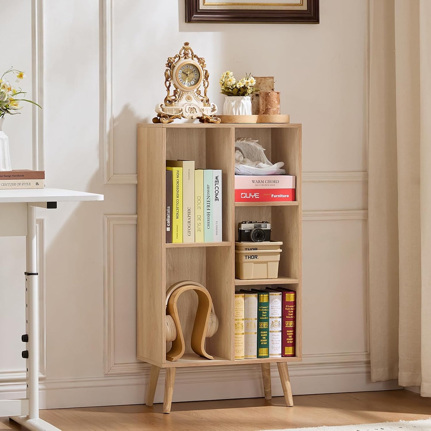 LEYAOYAO Cube Bookshelf 3 Tier Mid-Century Rustic Brown Modern Bookcase with Legs,Retro Wood Bookshelves Storage Organizer Shelf,Freestanding Open Book Shelves for Bedroom,Living Room,Office — Light Wood / 5 Cube with Legs