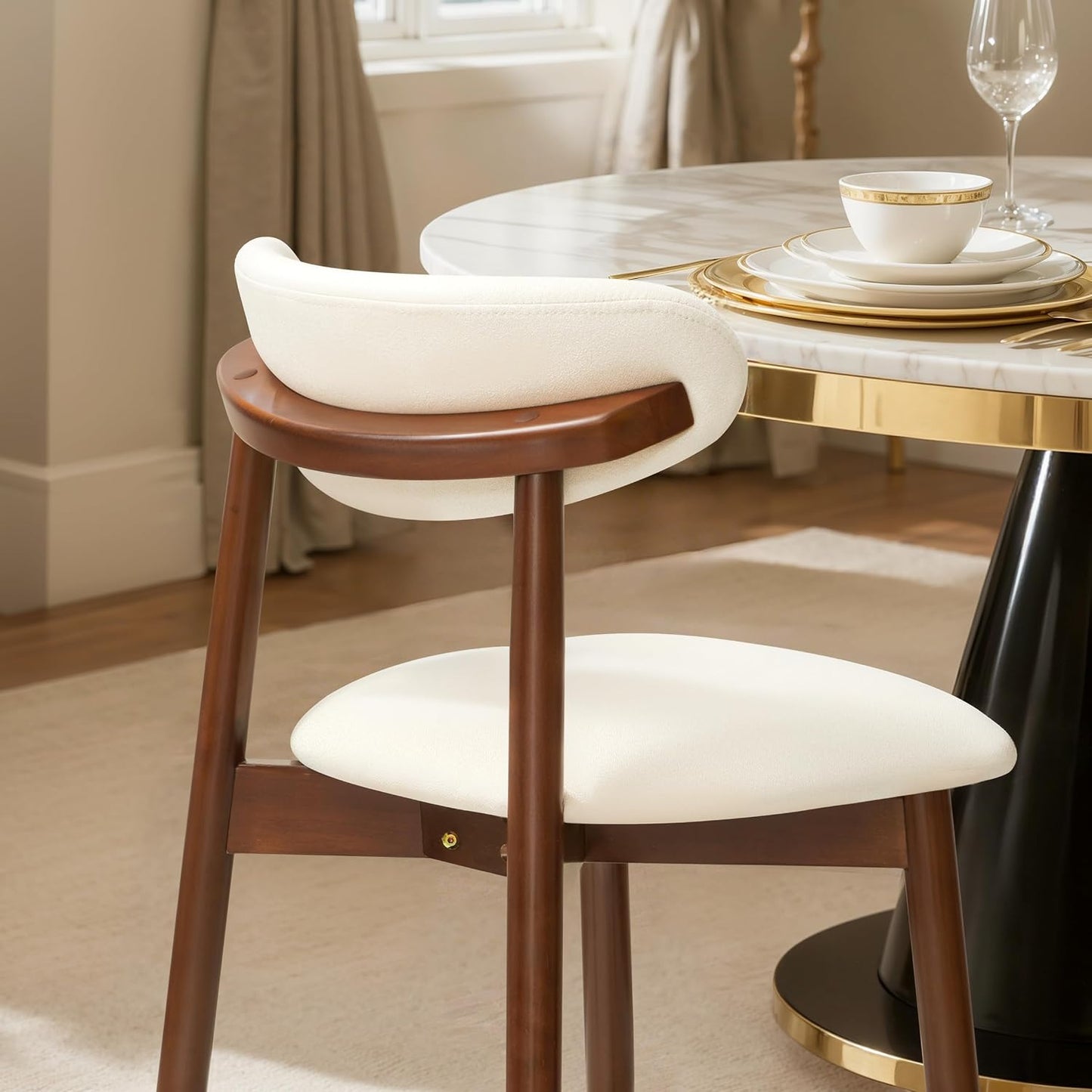 CHUN YI Dining Chairs Set of 4, Upholstered Wooden Dining Room Chairs, Mid Century Modern Fabric Kitchen Chair with Ergonomic Curved Backrest, Beige (Only Chairs) — Beige / Set of 4 (8)